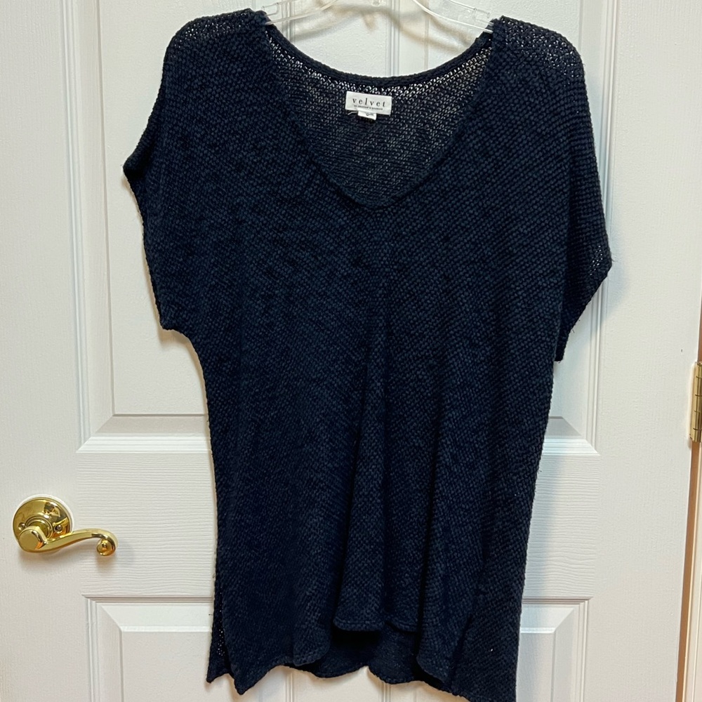Velvet long knit navy shirt